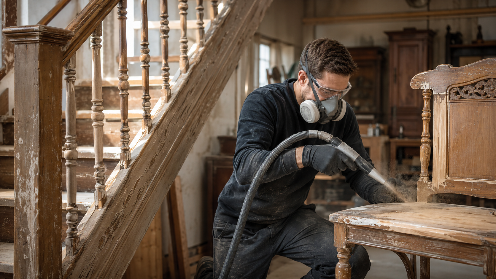 Hout, meubels en trappen zandstralen